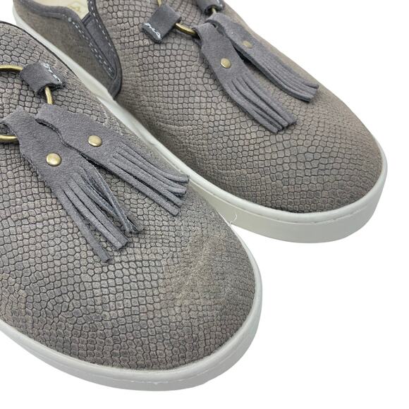 Spenco | 7.5D Bindie Orthotic Gray Snake Skin Embossed Suede Slip-on Slide Clogs - Picture 9 of 13